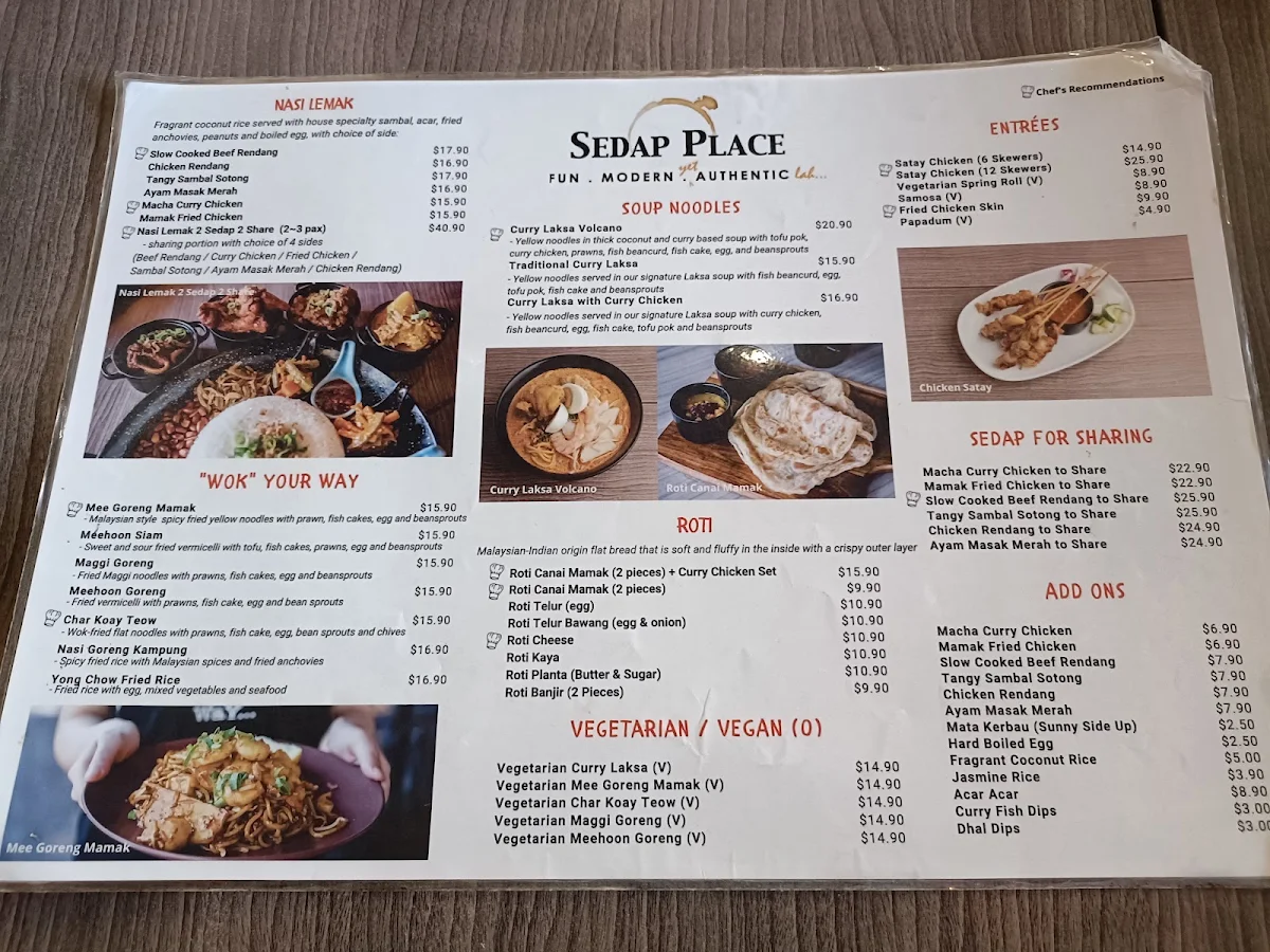 Menu, Sedap Place