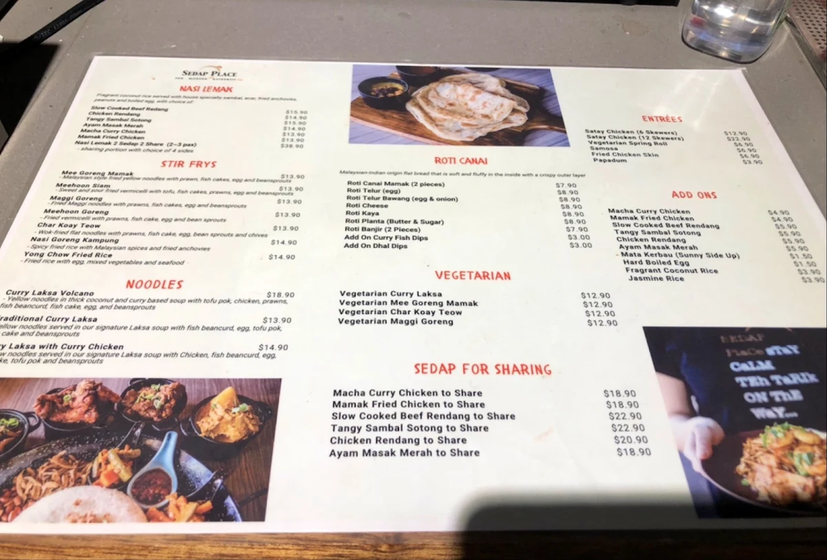 Menu, Sedap Place