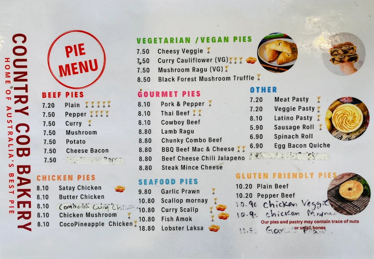 Menu, Country Cob Bakery - Springvale