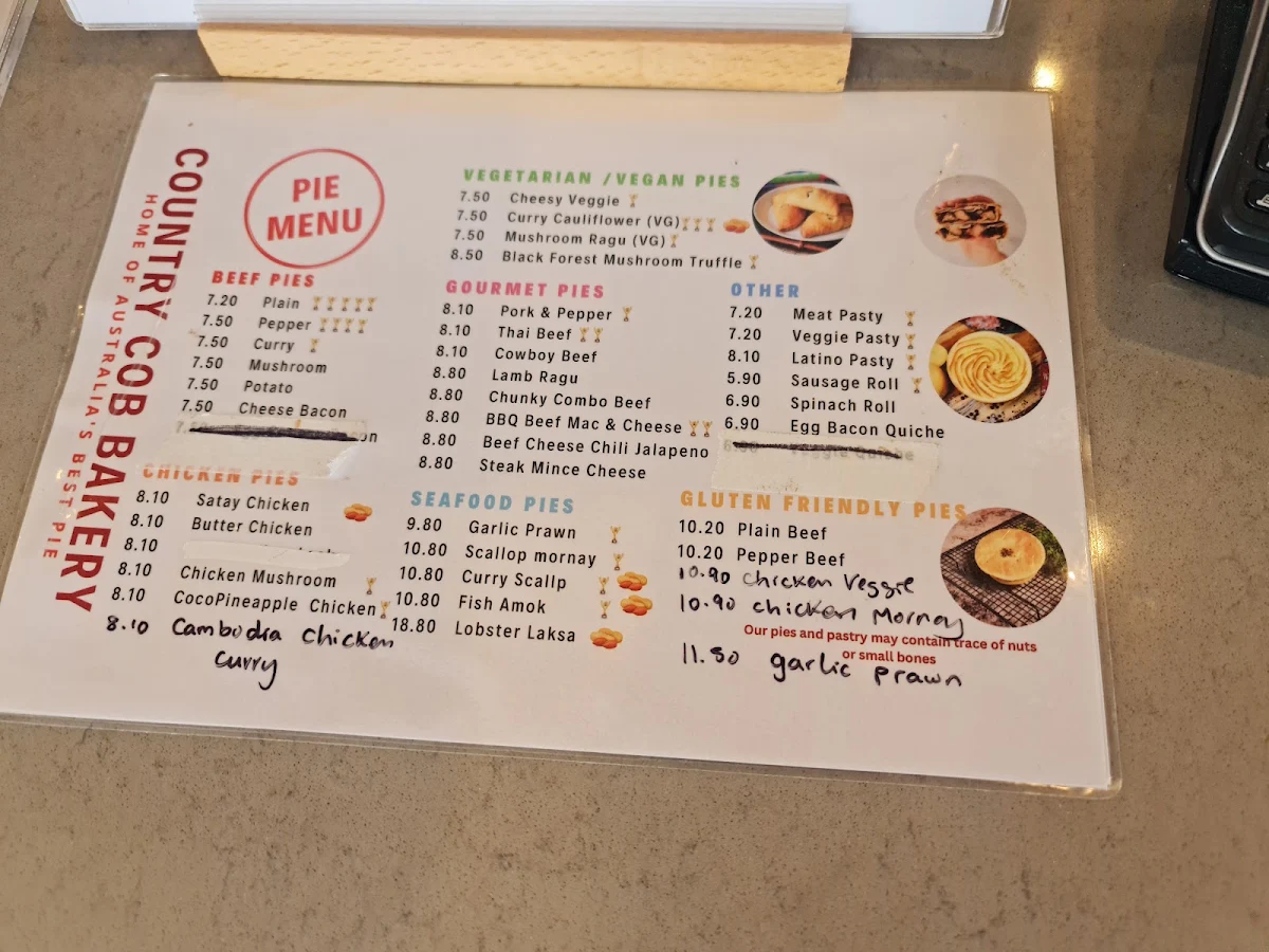 Menu, Country Cob Bakery - Springvale