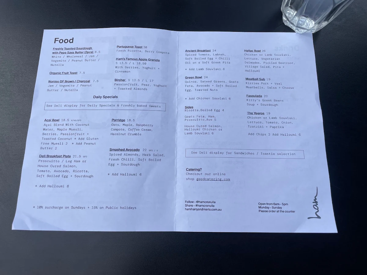 Menu, Ham Harry & Mario