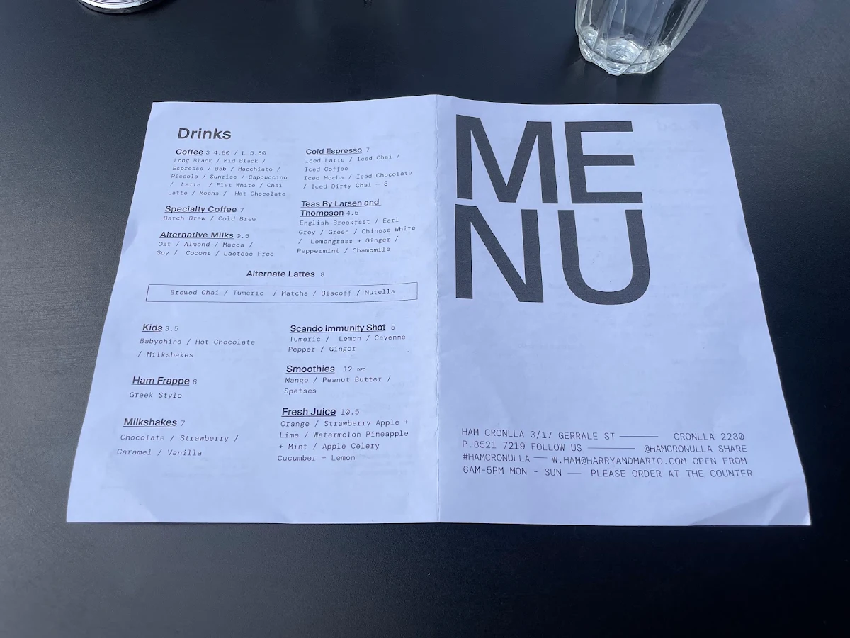 Menu, Ham Harry & Mario