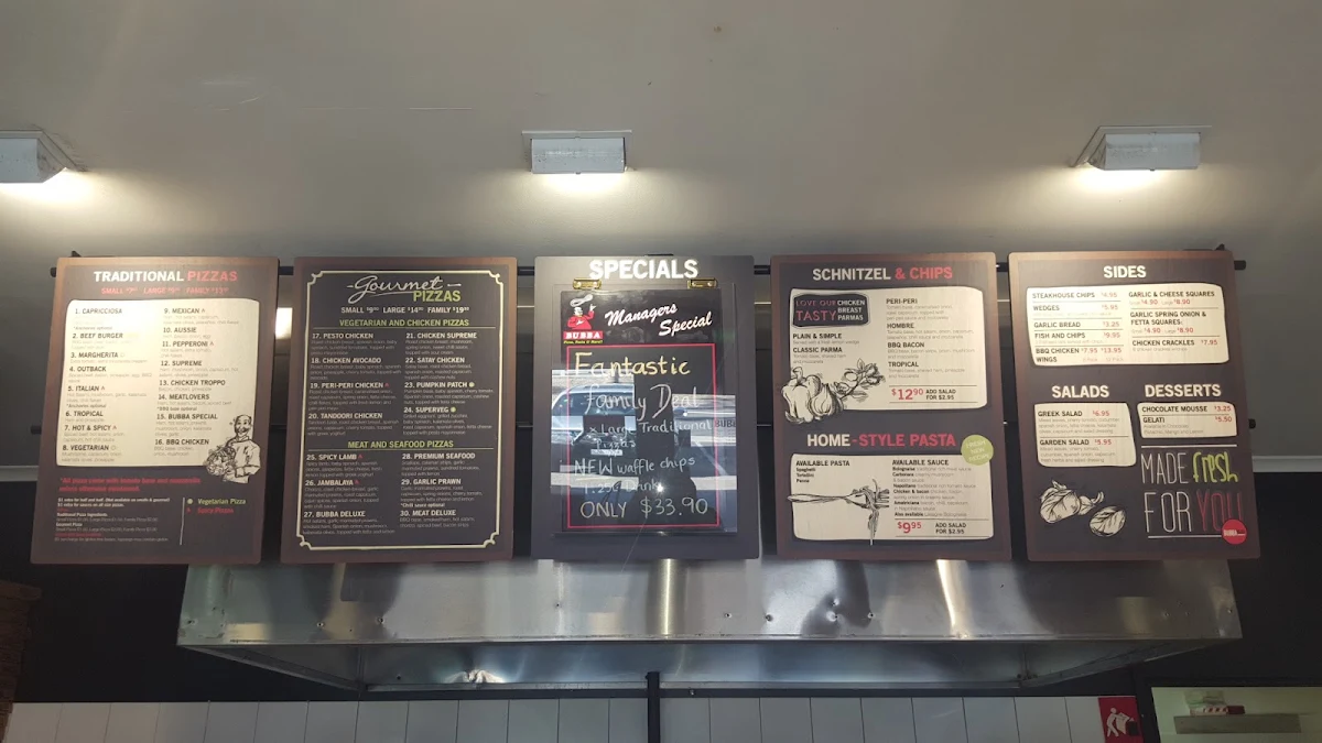 Menu, Bubba Pizza Langwarrin