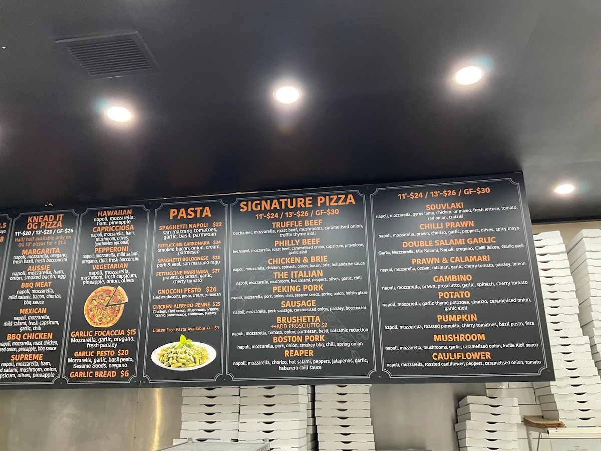 Menu, Knead it Pizza Bar