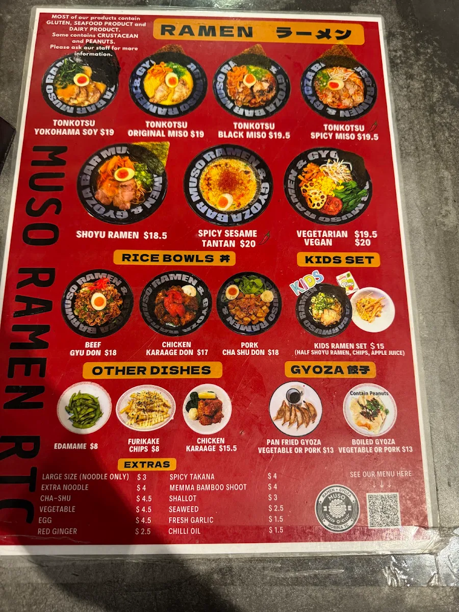 Menu, Tomori Ramen
