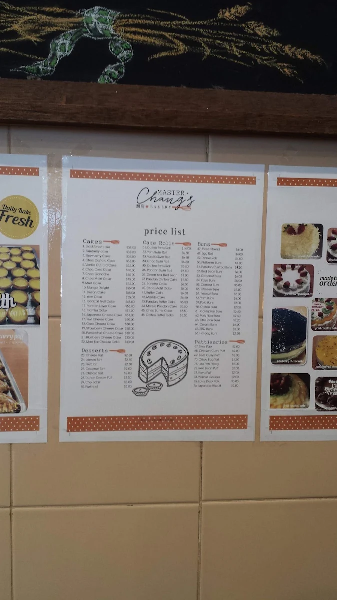 Menu, Master Chang’s Bakery