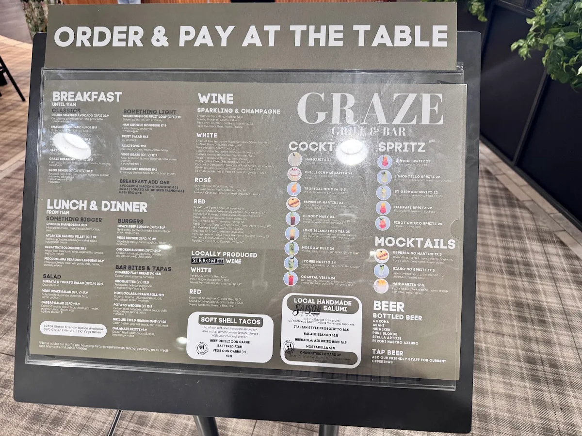 Menu, Graze Grill & Bar