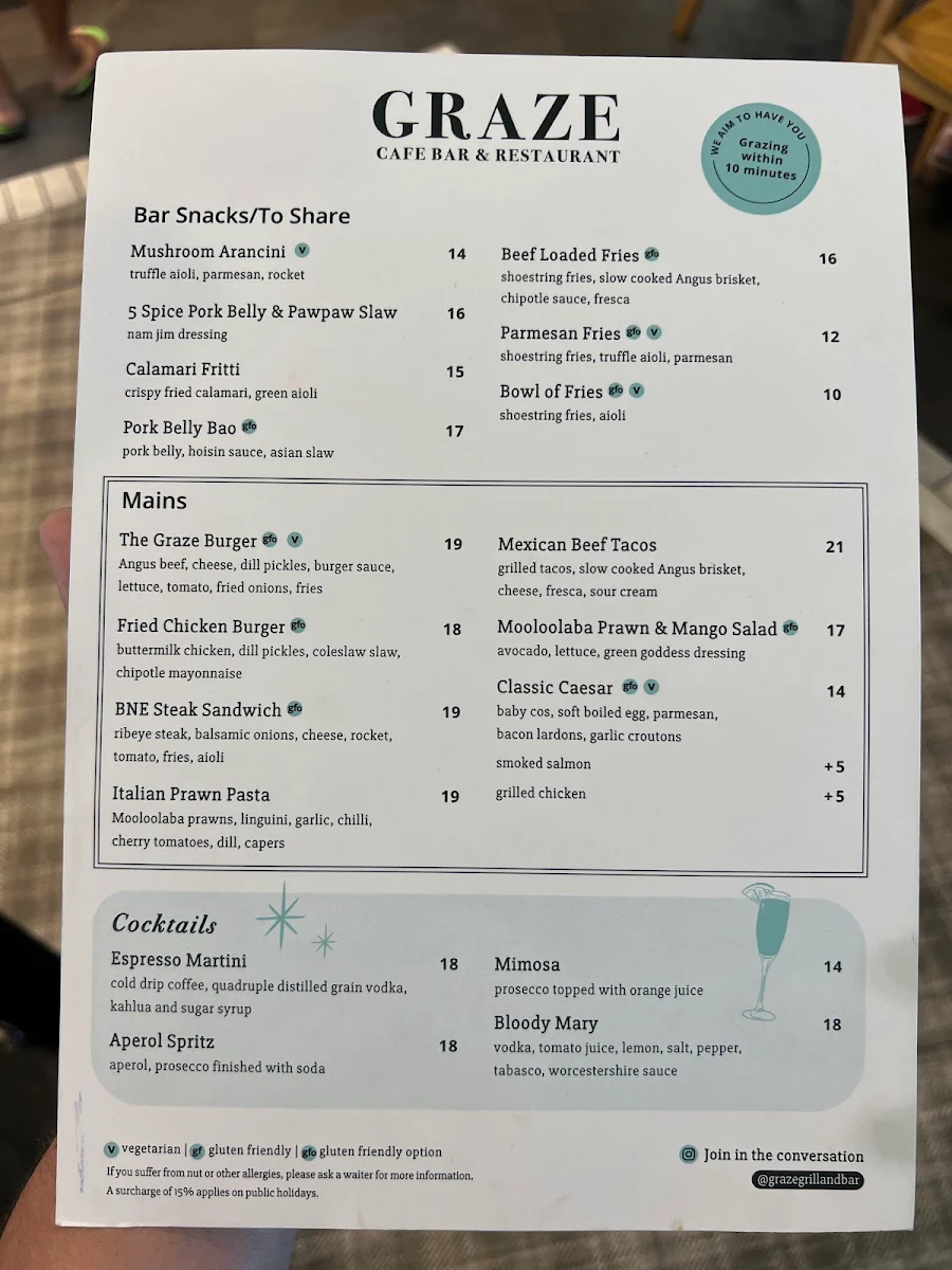 Menu, Graze Grill & Bar