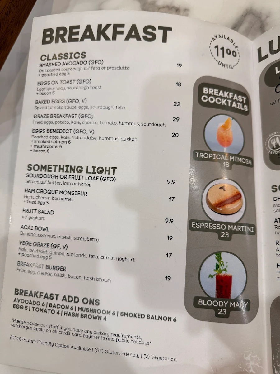 Menu, Graze Grill & Bar