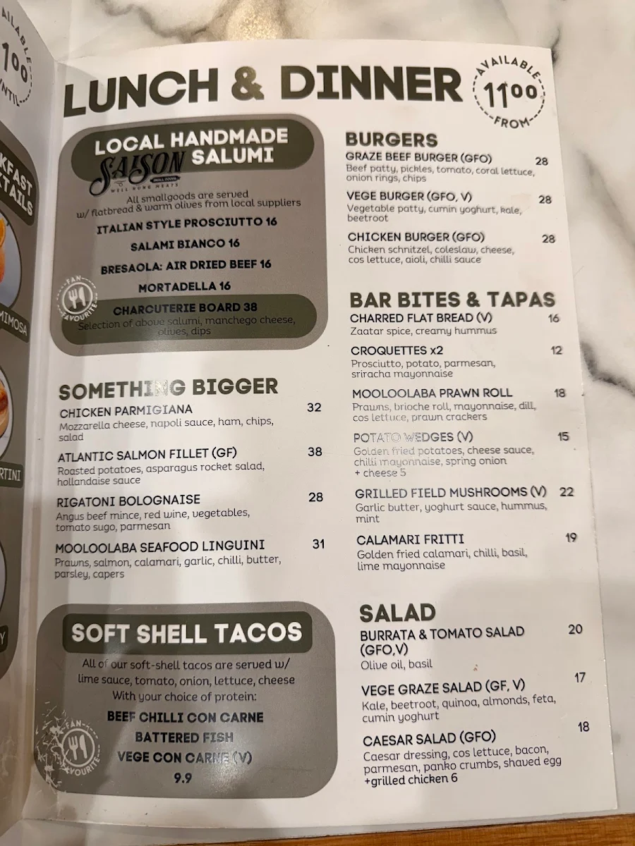 Menu, Graze Grill & Bar