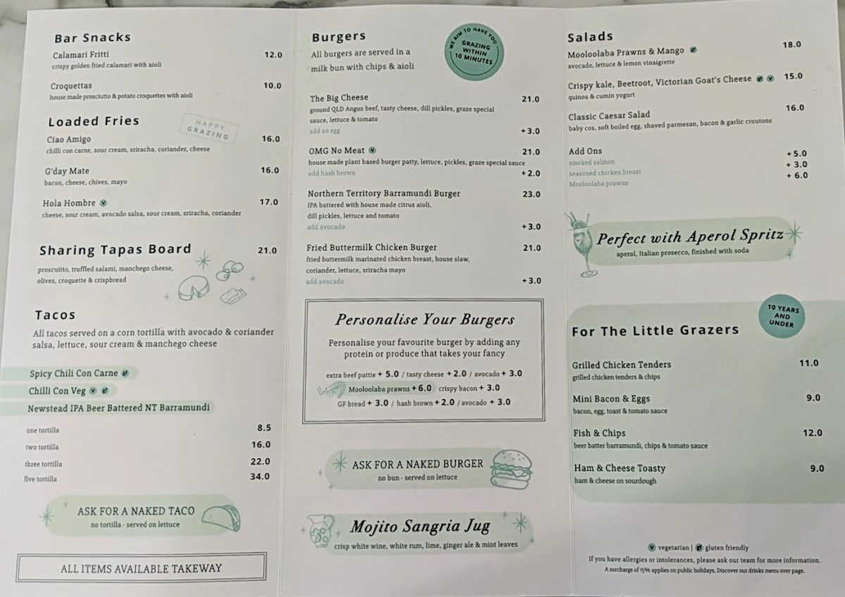 Menu, Graze Grill & Bar
