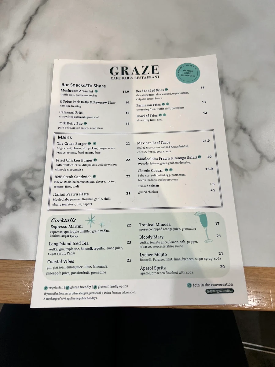 Menu, Graze Grill & Bar