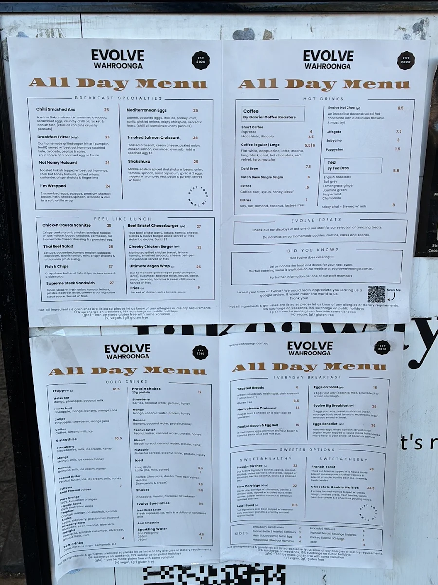 Menu, Evolve Wahroonga
