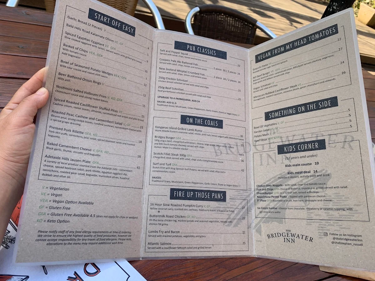 Menu, The Bridgewater Inn