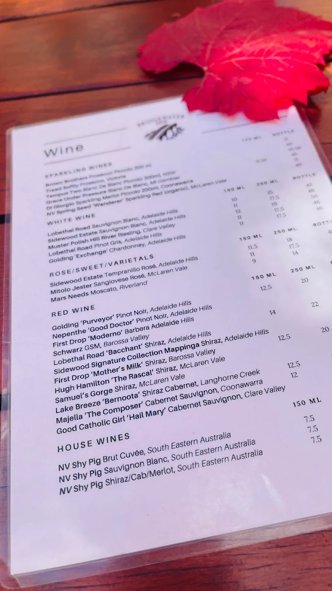 Menu, The Bridgewater Inn