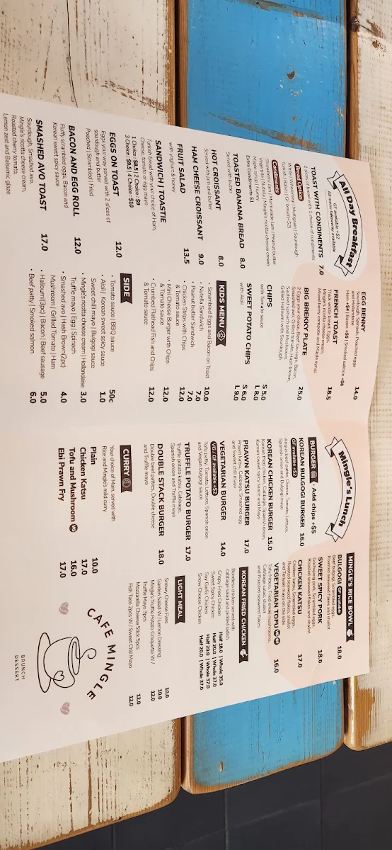 Menu, Cafe mingle