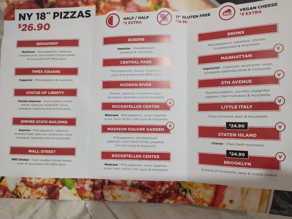 Menu, Bronx Pizza