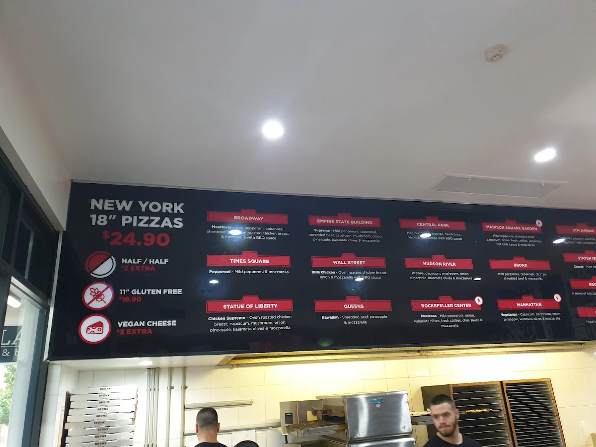 Menu, Bronx Pizza