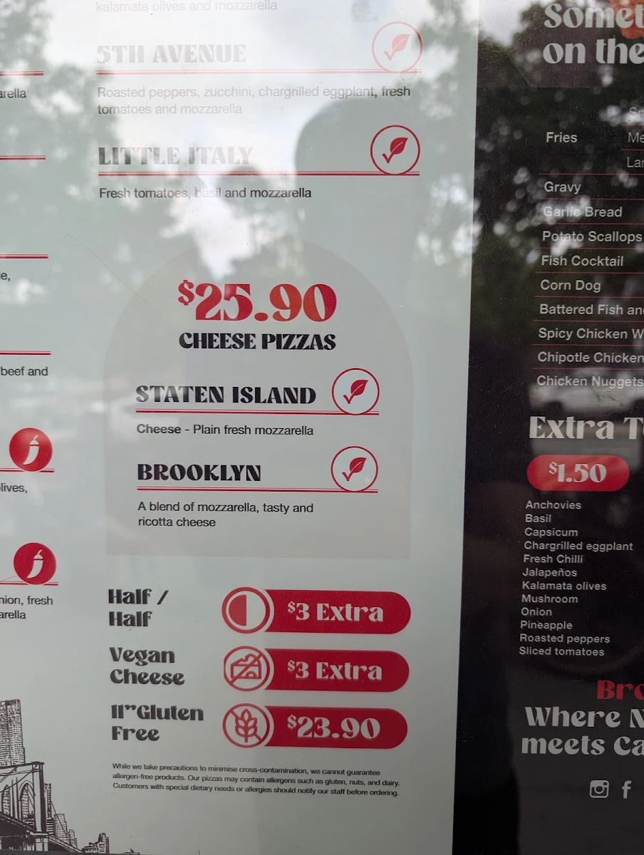 Menu, Bronx Pizza