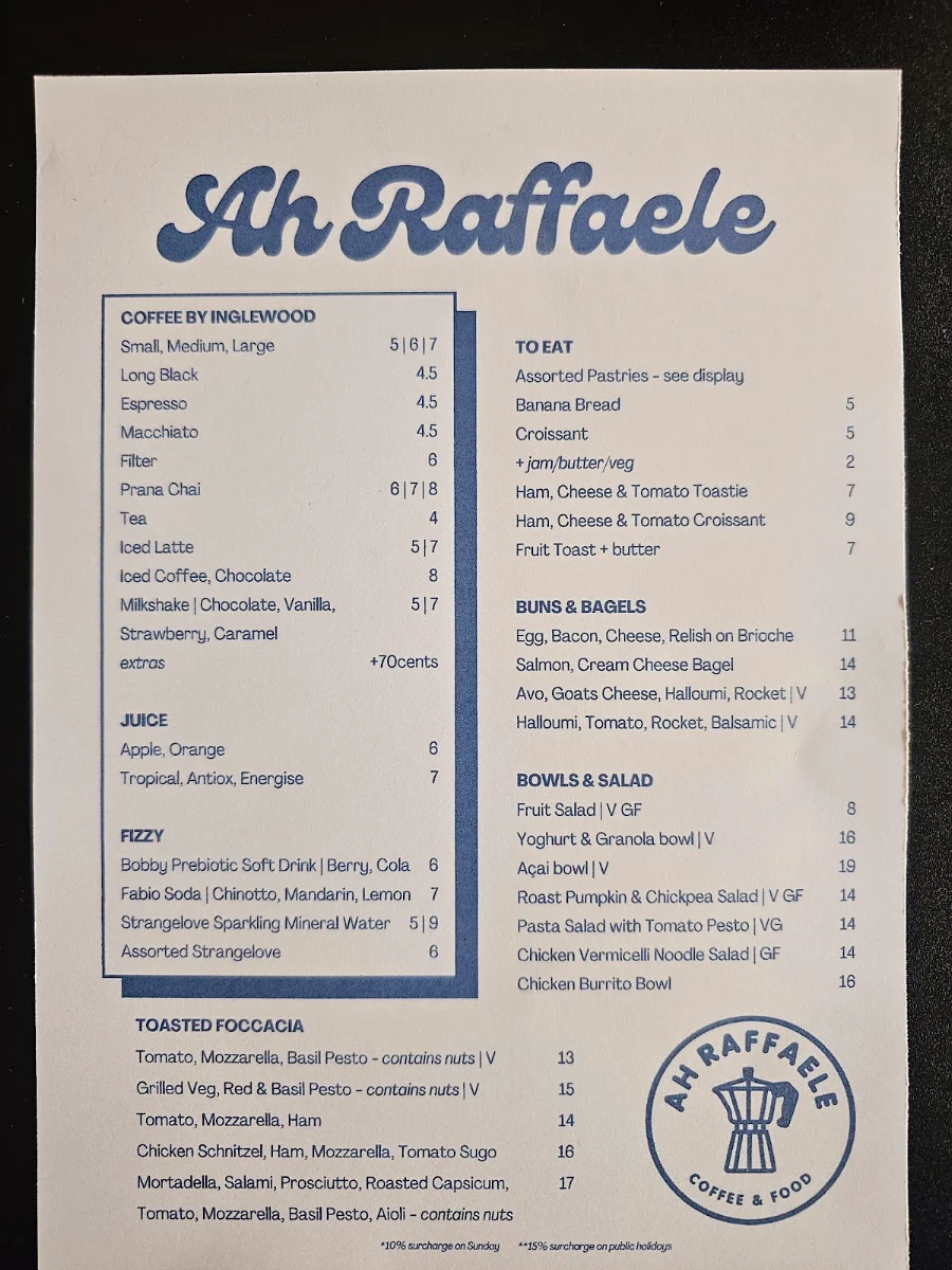 Menu, Ah Raffaele