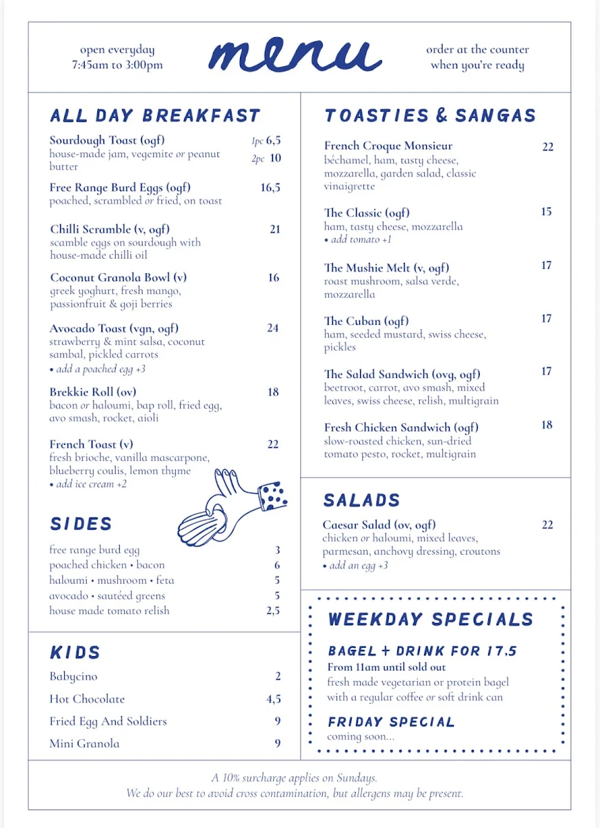 Menu, Cafe Tesorina
