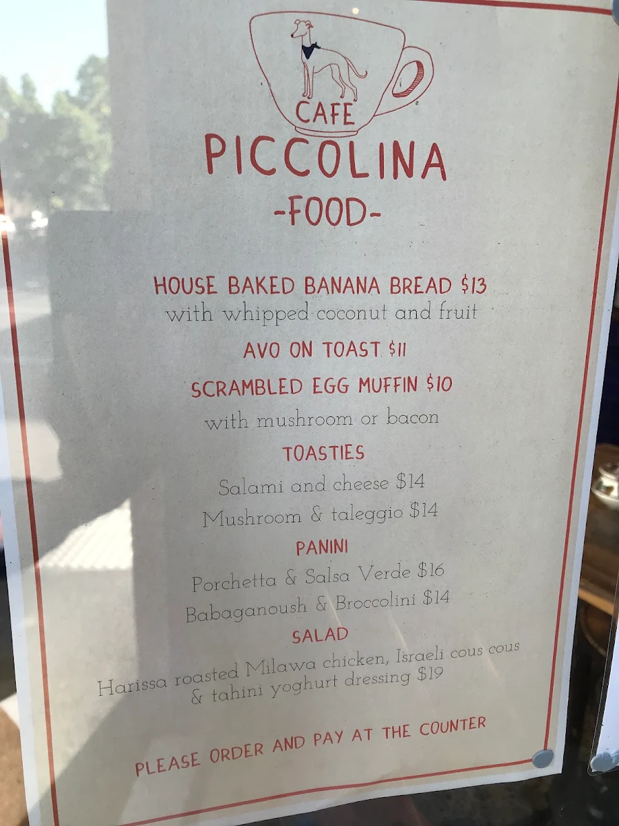 Menu, Cafe Tesorina