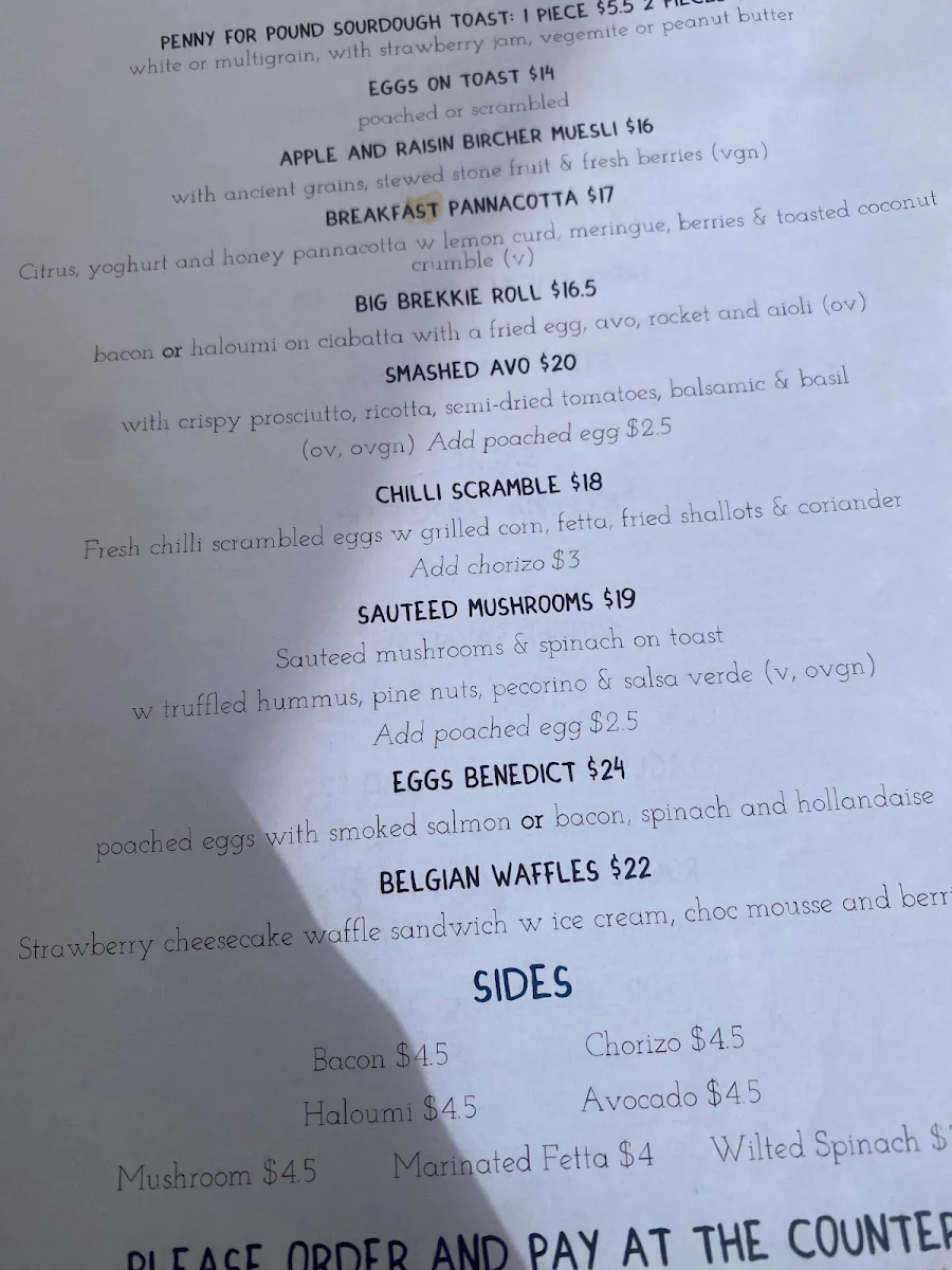 Menu, Cafe Tesorina