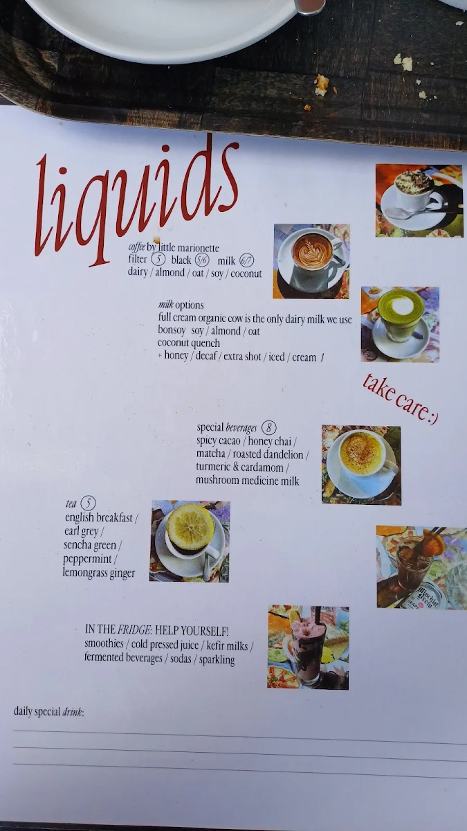 Menu, Take Care