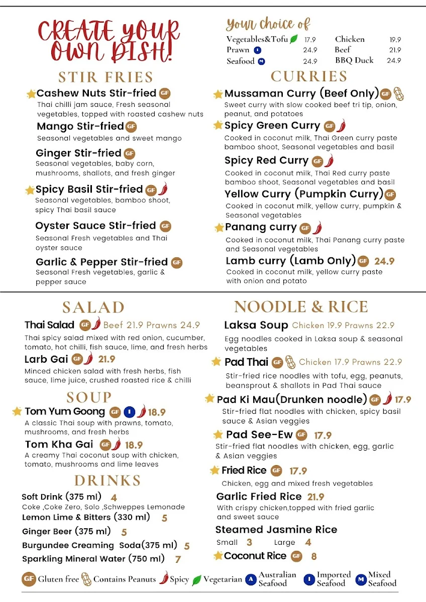 Menu, Nautilus Thai Gourmet
