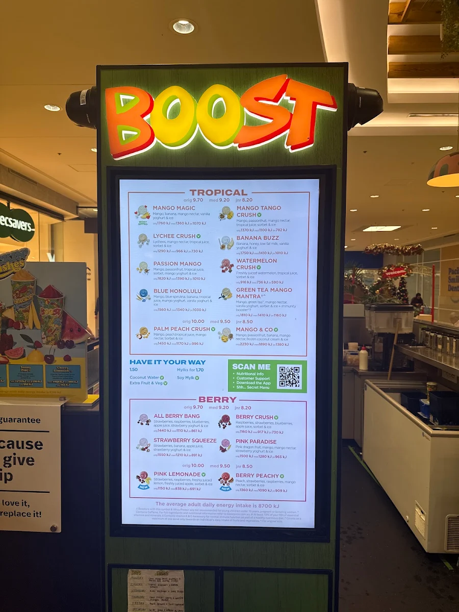 Menu, Boost Juice