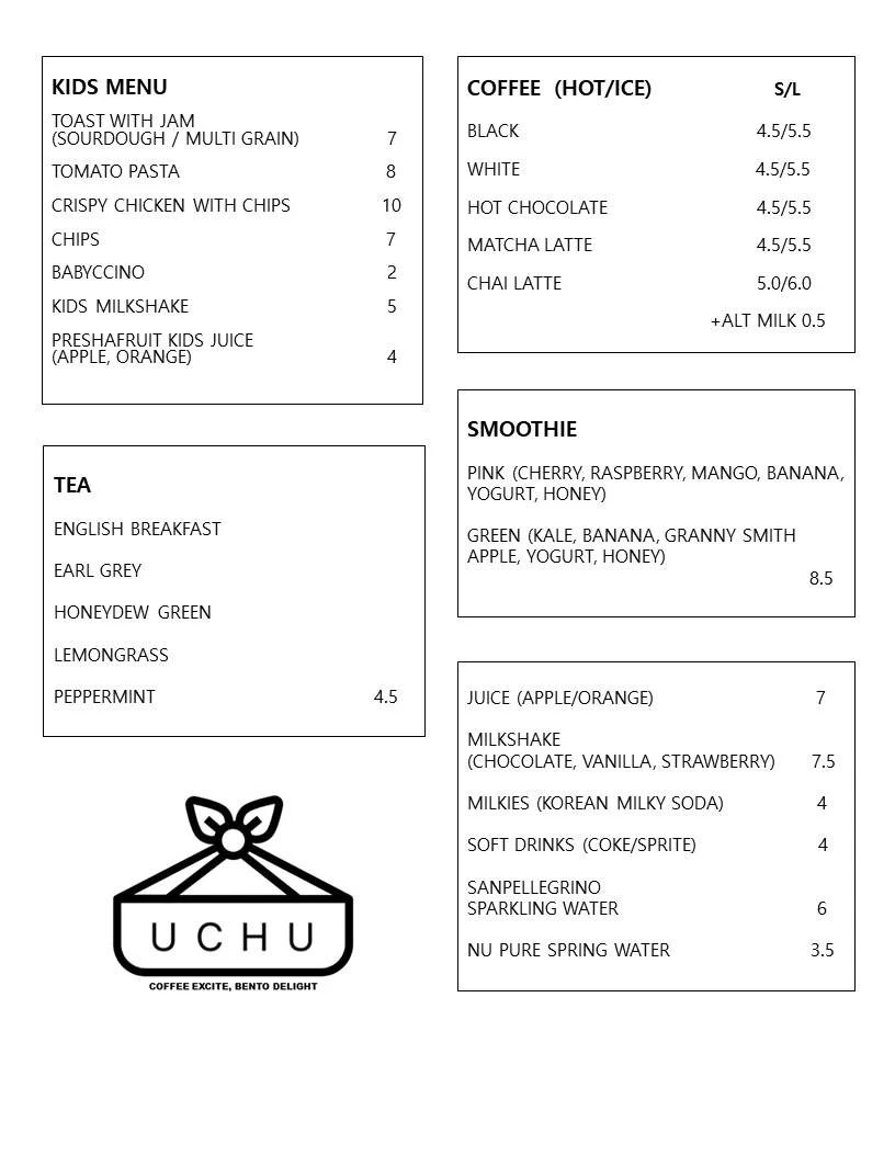 Menu, Uchu Cafe