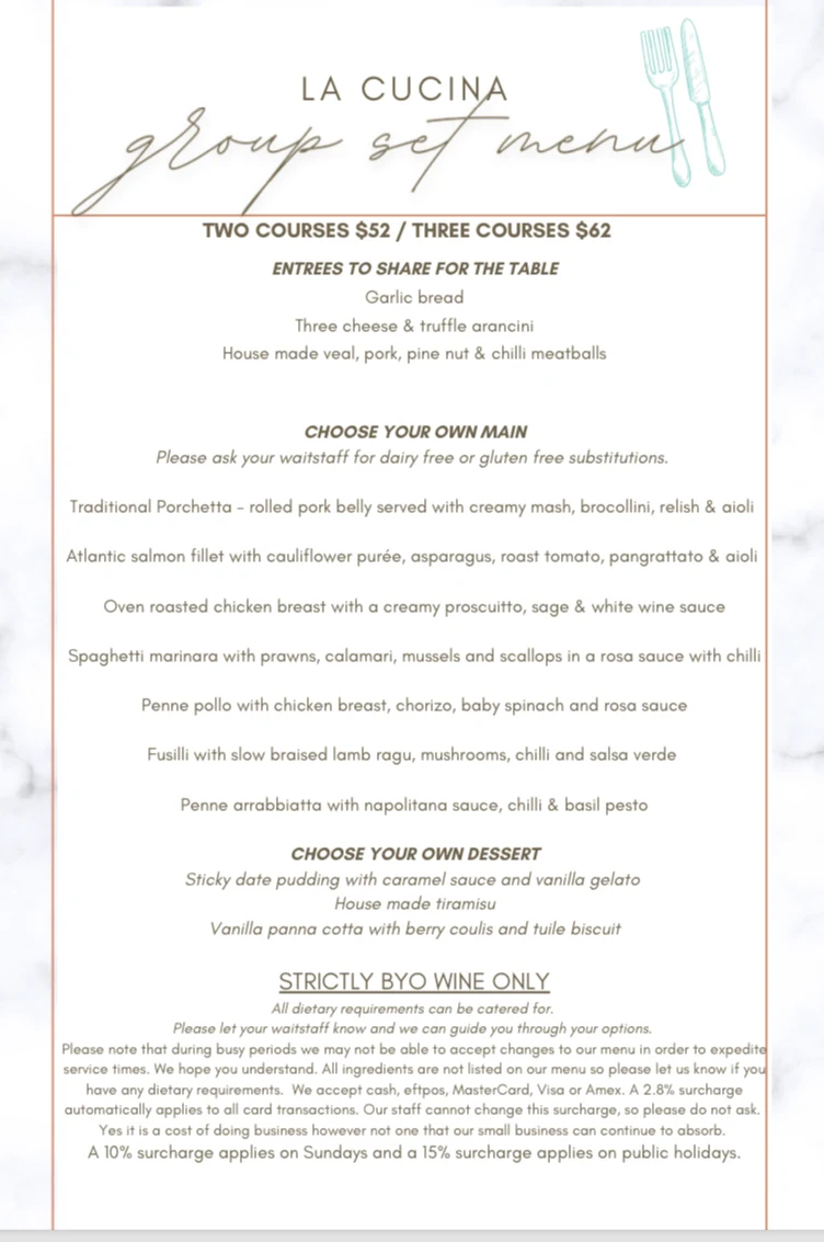 Menu, La Cucina