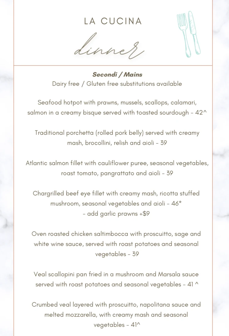 Menu, La Cucina