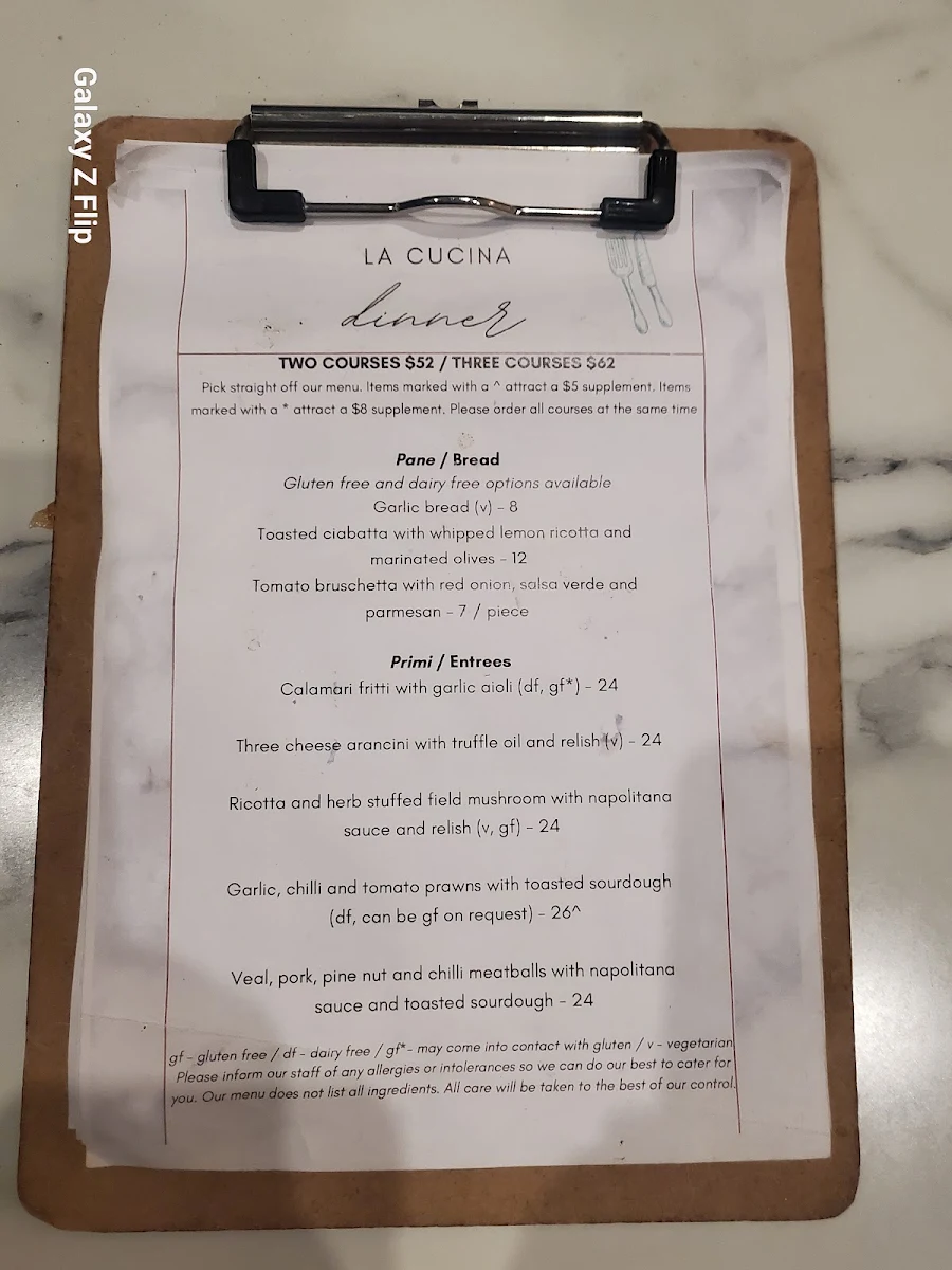 Menu, La Cucina