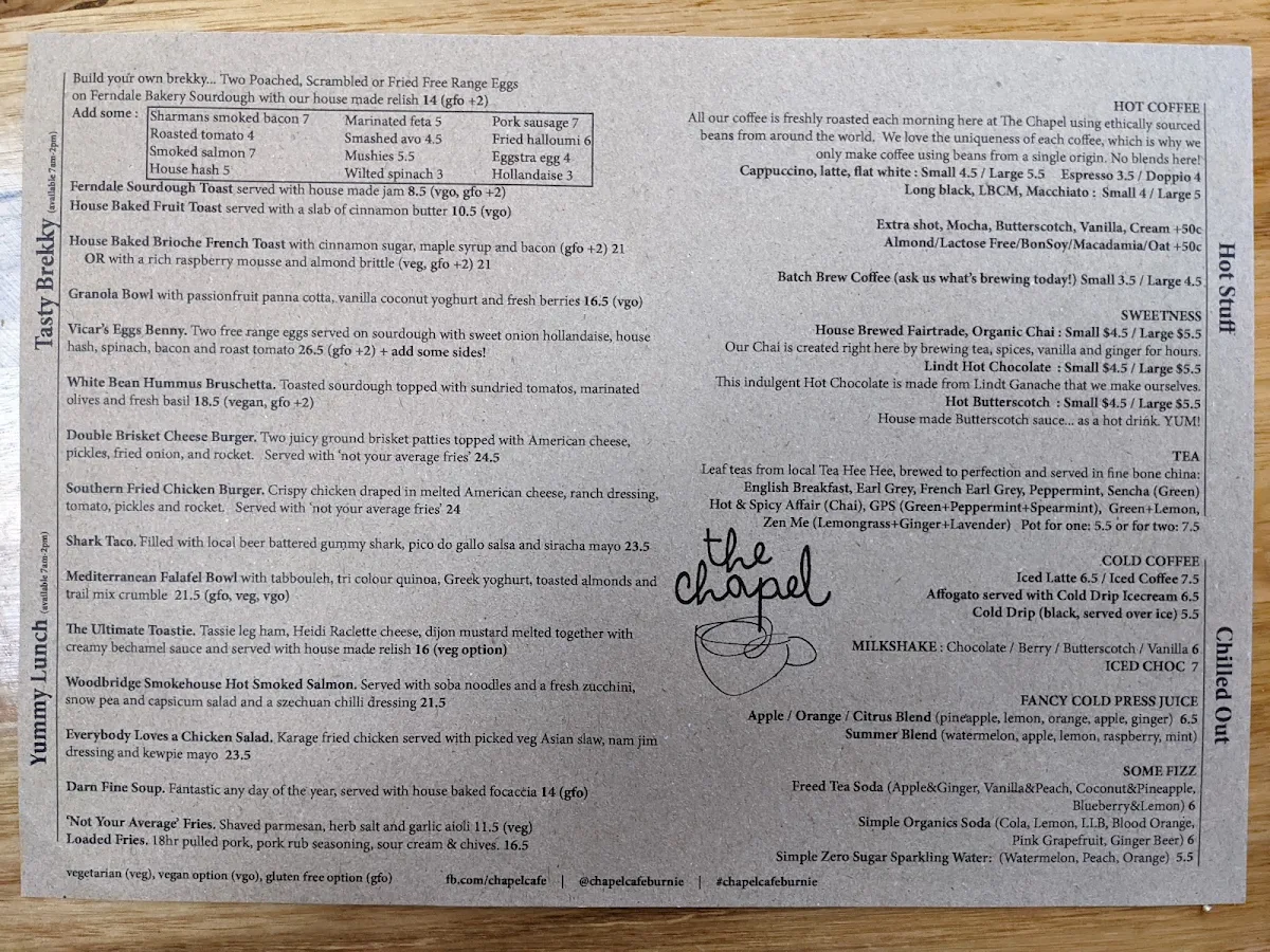 Menu, The Chapel