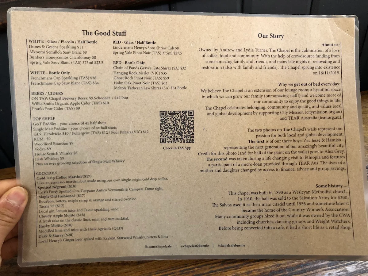 Menu, The Chapel