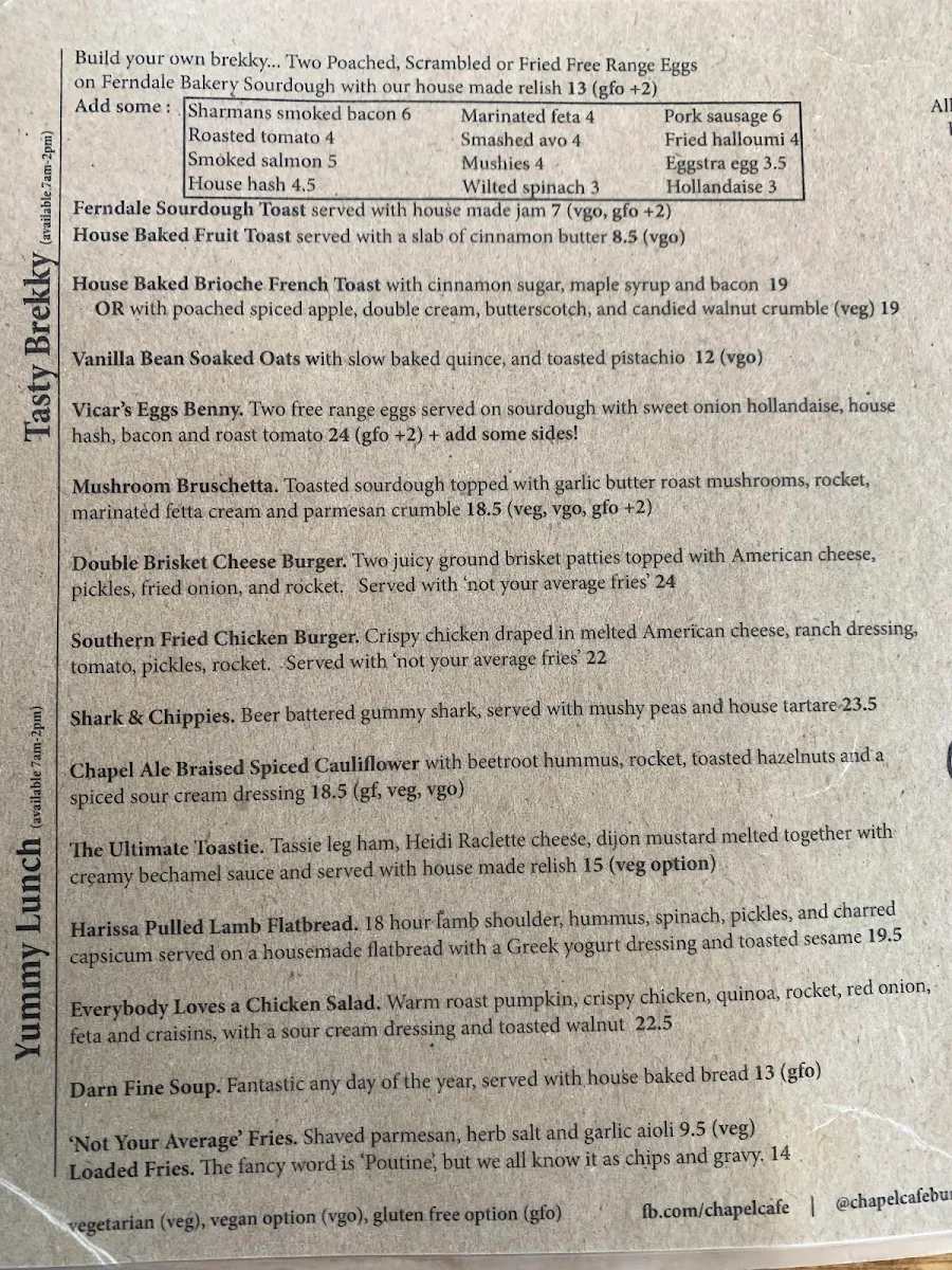 Menu, The Chapel