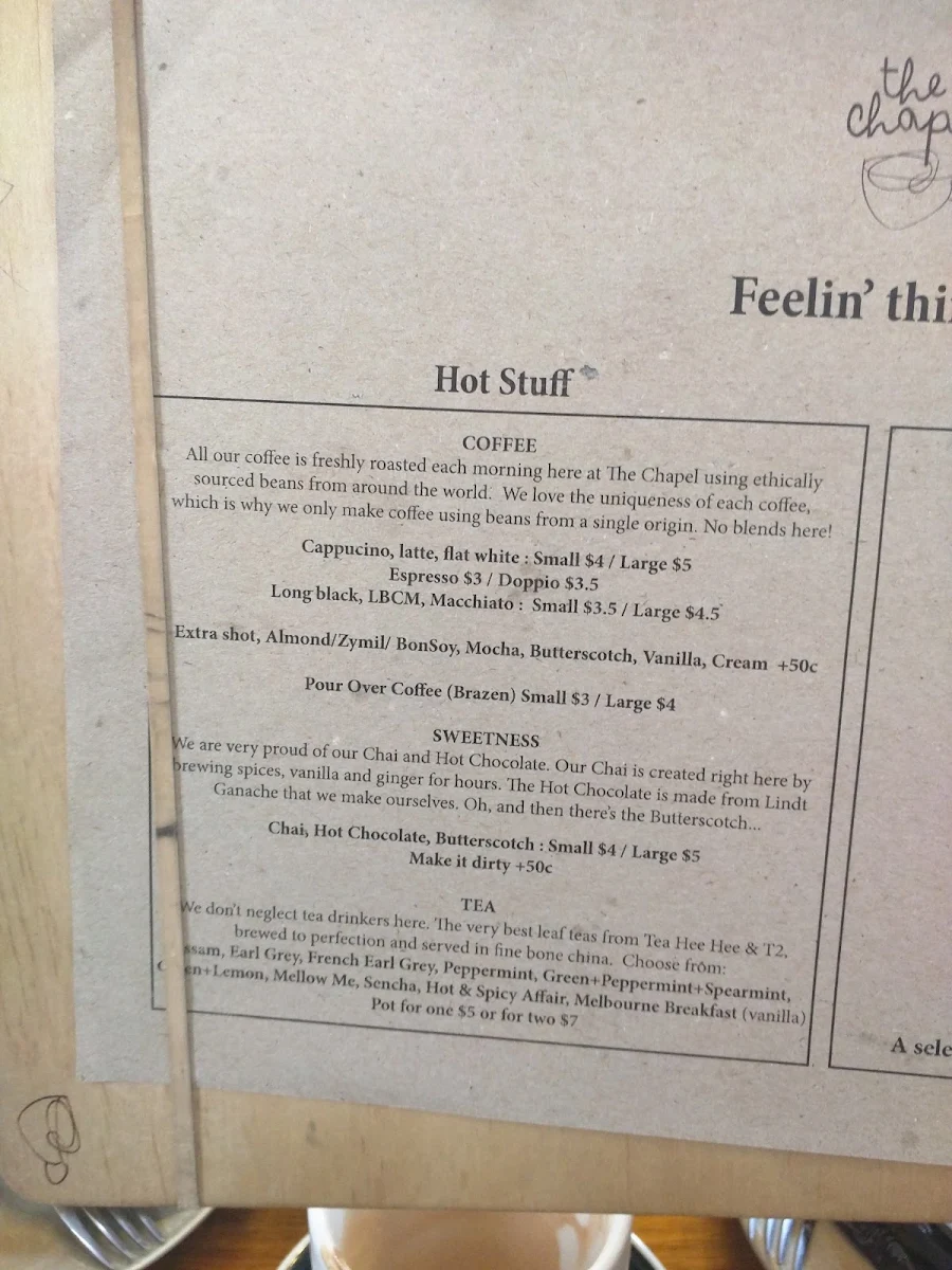 Menu, The Chapel