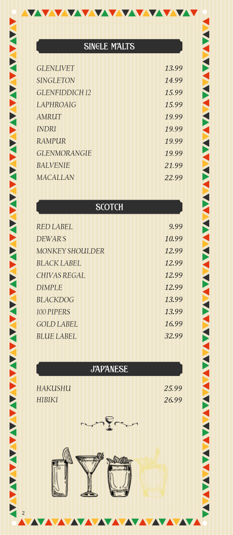 Menu, Rasoi & Barrel