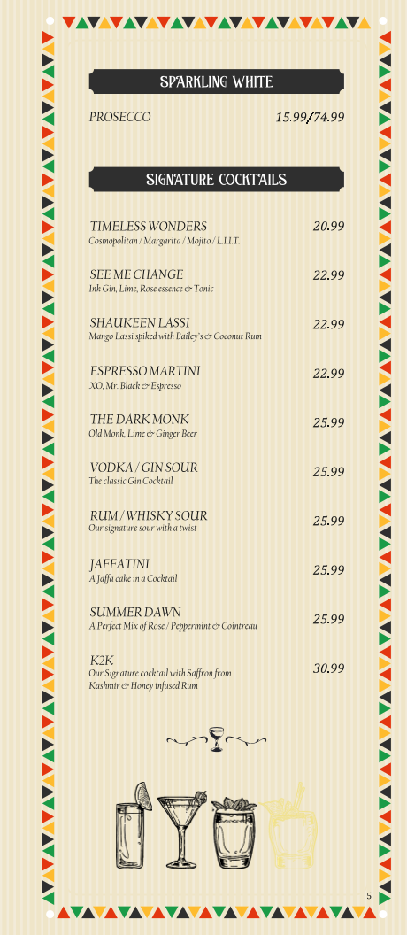 Menu, Rasoi & Barrel