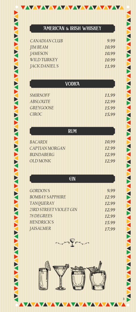 Menu, Rasoi & Barrel