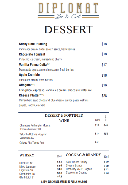 Menu, Diplomat Bar & Grill