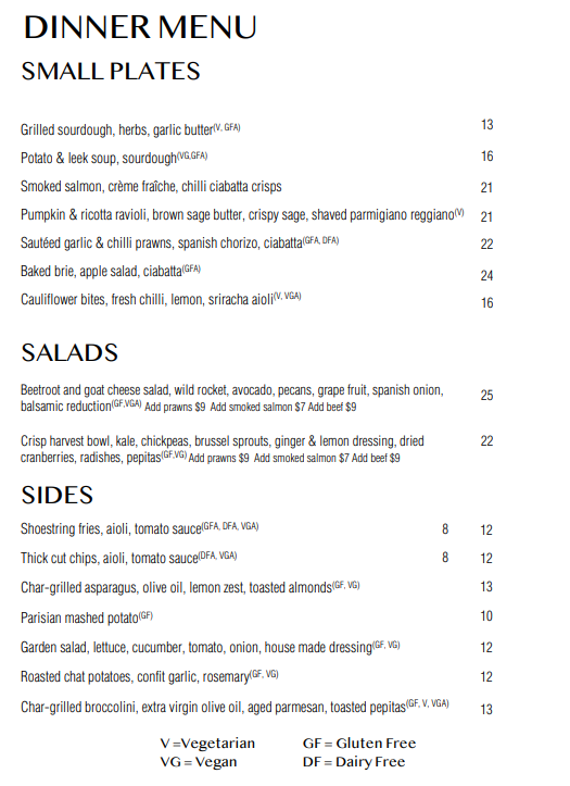 Menu, Diplomat Bar & Grill