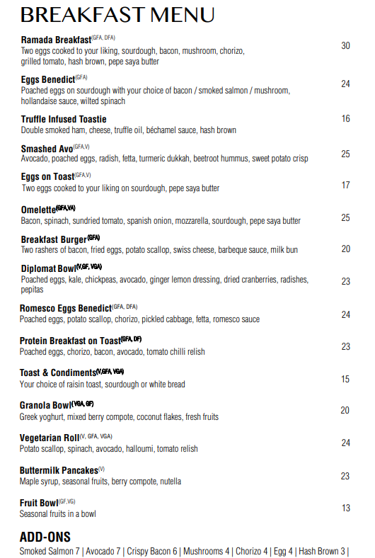 Menu, Diplomat Bar & Grill