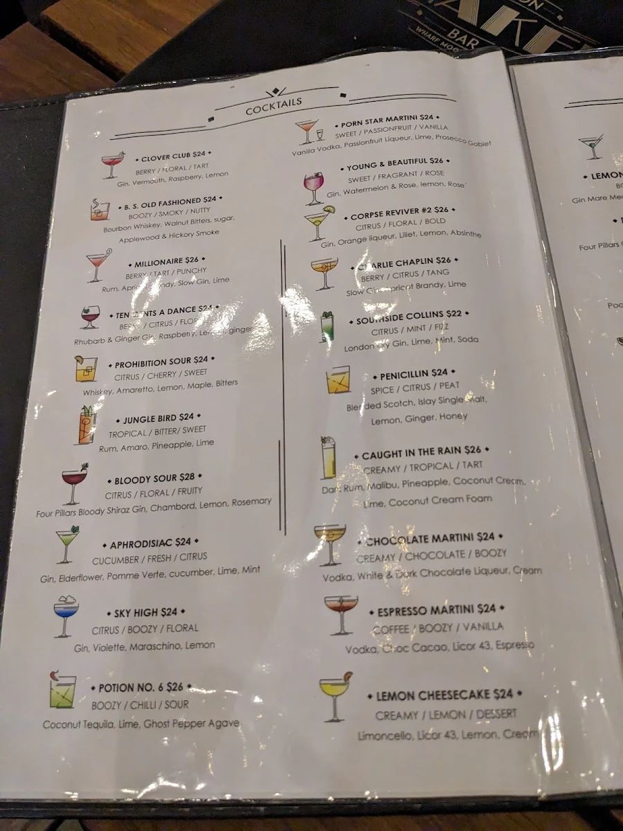 Menu, Boston Shaker Bar
