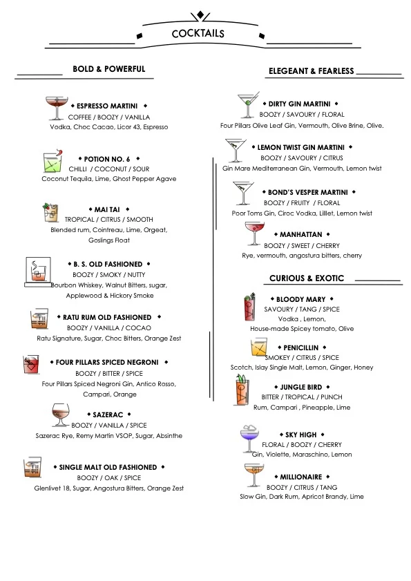 Menu, Boston Shaker Bar