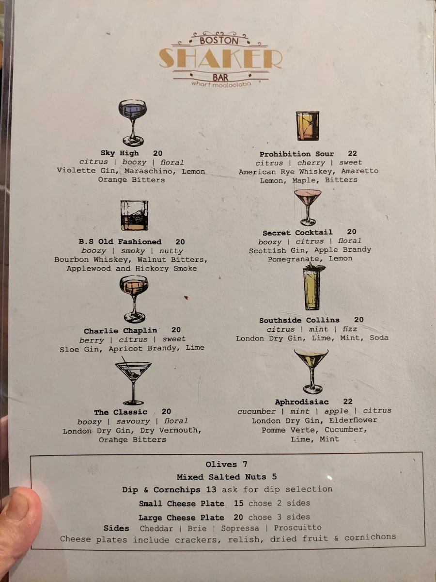 Menu, Boston Shaker Bar