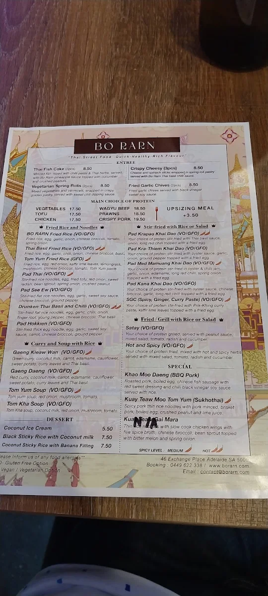 Menu, BO RARN