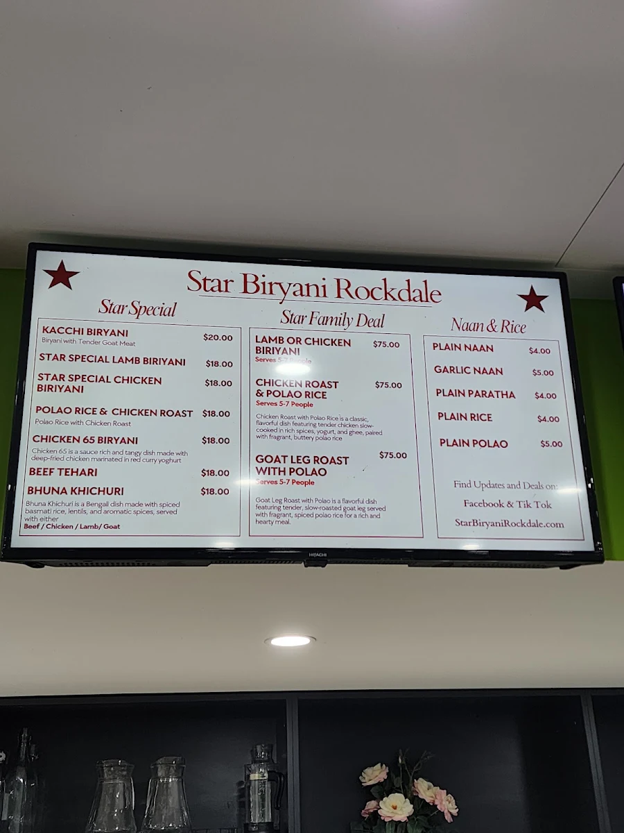 Menu, Star Biryani Rockdale
