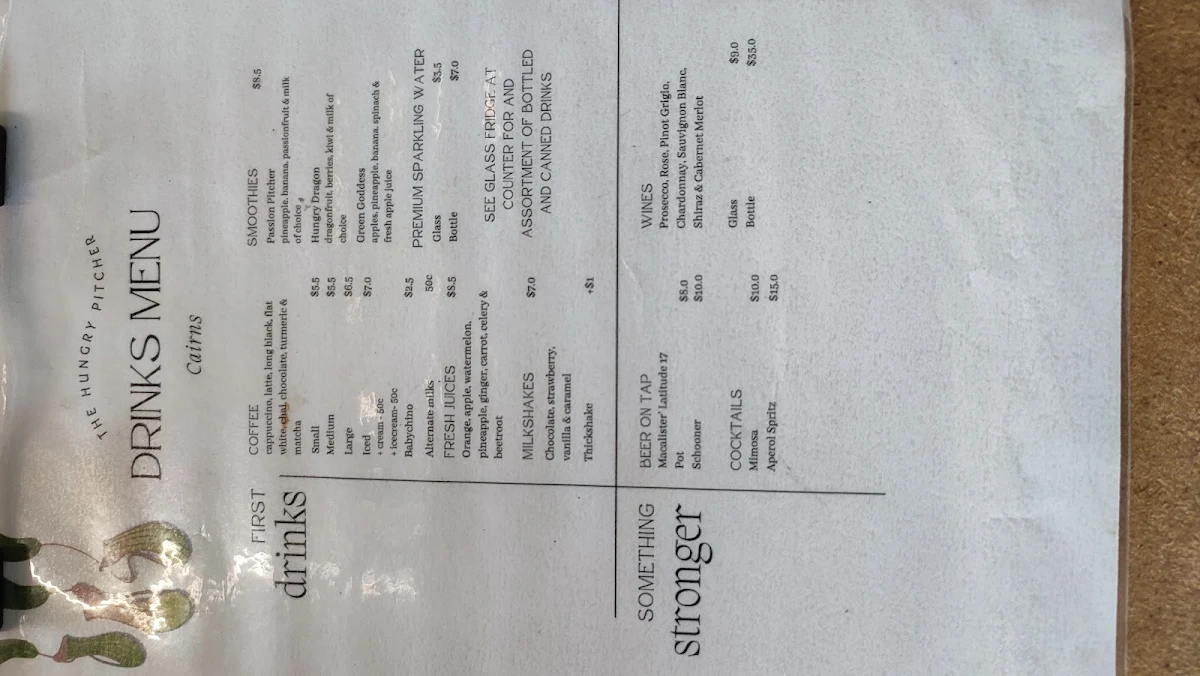 Menu, Hungry Pitcher